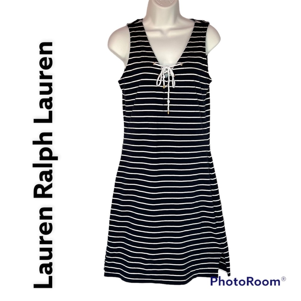 Lauren Ralph Lauren Navy and White Striped Midi Dress